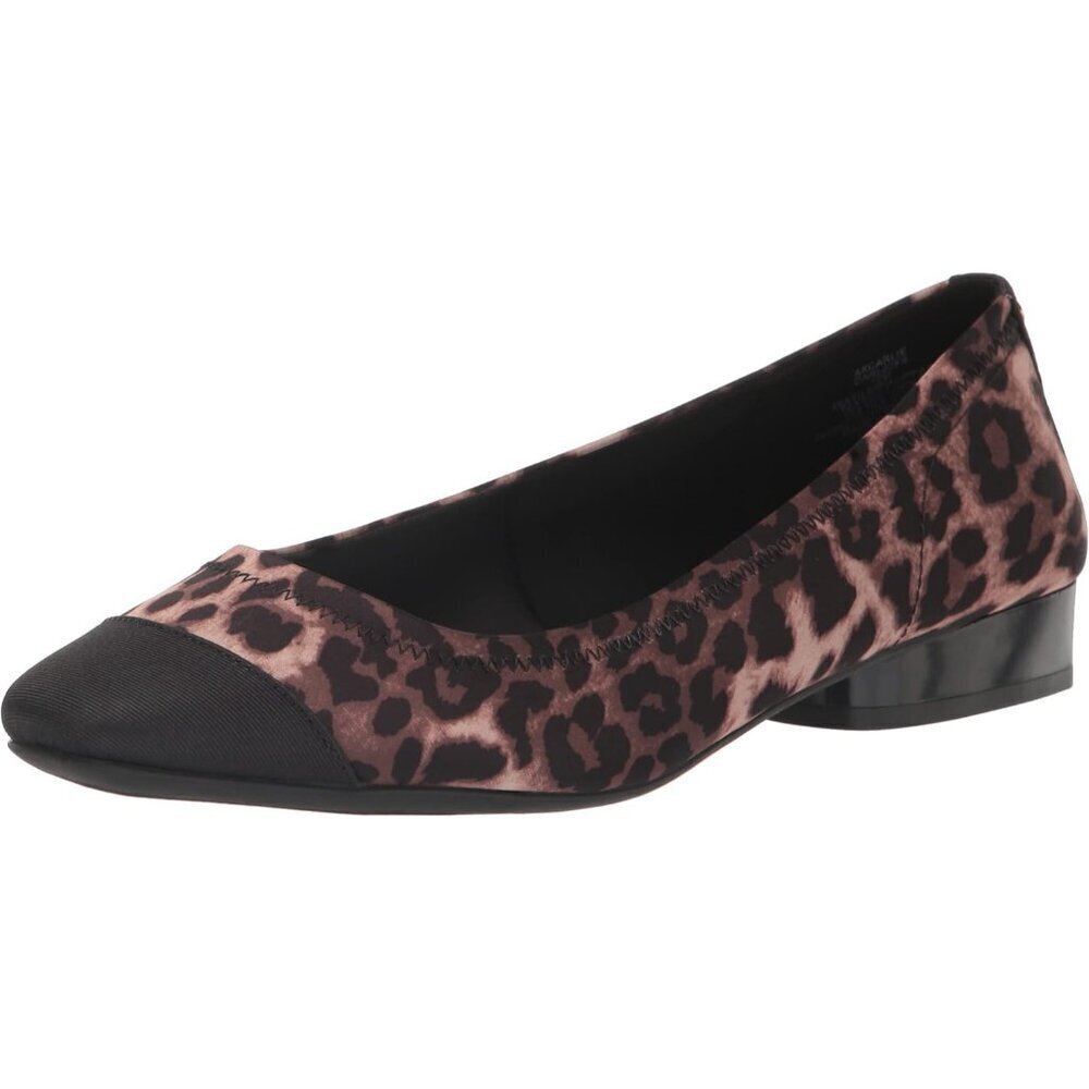 Anne Klein Womens Leopard LeatherClosed Pointed ToePull-On Carlie Ballet Flat